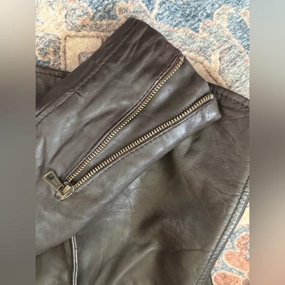 Zara TRF Genuine Real  Leather Women Moto Jacket Medium  Color Chocolate Brown - Picture 3 of 9